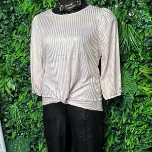 BYdesign Metallic Top Blouse Knot Front‎ Pleated Party Sparkle XL 2869